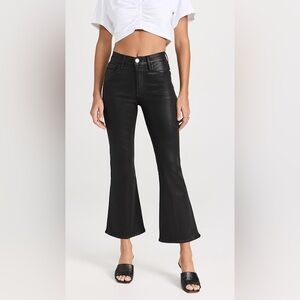 FRAME Denim Le Crop Flare Coated Leather Look Jean in Black - 27